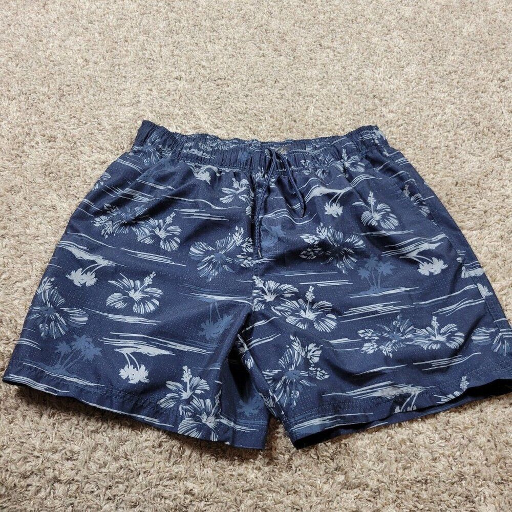 OP Ocean Pacific Swim Trunks Mens Large 36-38 Blue Floral Mesh Lined Stretch